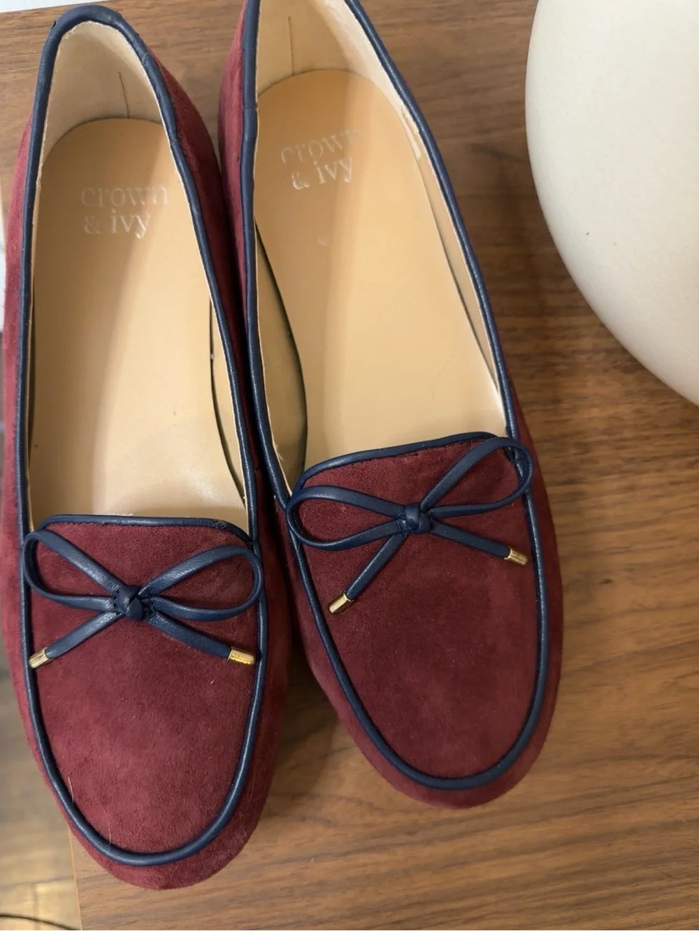 Crown & Ivy Burgundy Suede Bow Loafers | Size 7.5 | Quiet Luxury Fall Flats